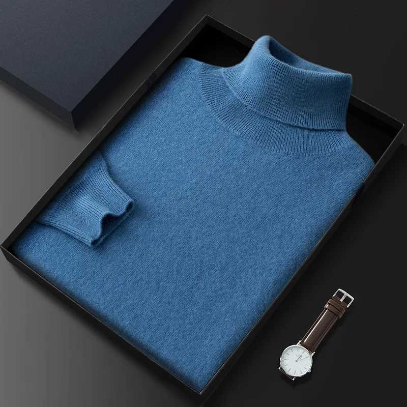 100% cashmere turtle collar mens drawstring 2024 autumn and winter soft and lightweight warm roll collar skipping rope jersey drawstring knitted sweat