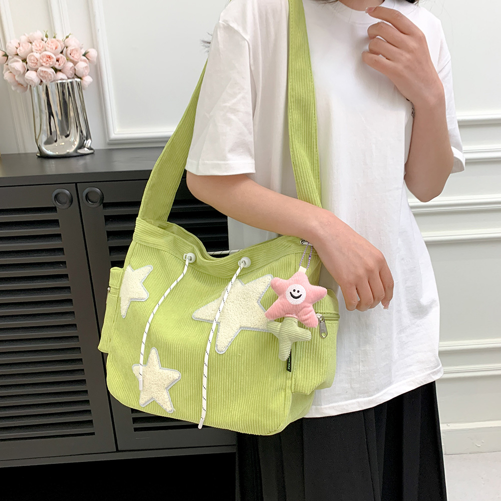Korean Star Pattern Women Shoulder Bag Casual Corduroy Crossbody Bag with Pendant Large Capacity Kawaii Satchel Campus Tote Bags b1ee4