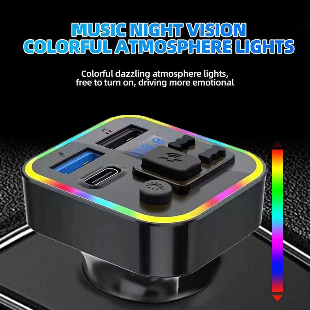 1 Pcs Bluetooth Car 5.0 FM MP3 Player Type-C Dual USB QC3.0 Fast Charging Vehicle Color Ambient Light FM Transmitter Car MP3 4ea21