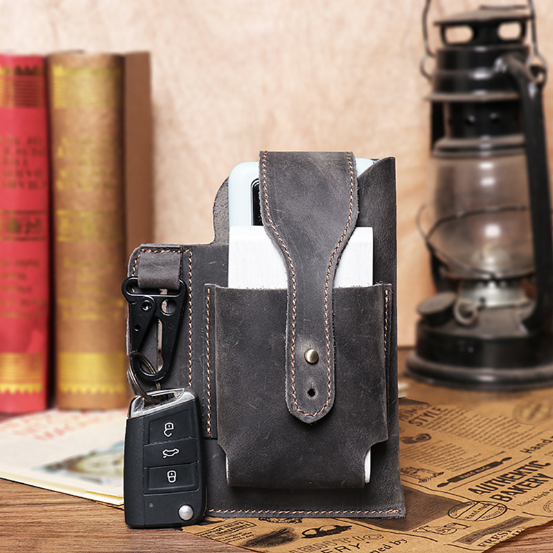 Vintage Genuine Leather Waist Bag Men Belt Mobile Phone Protective Case Outdoor Tactical 955b9