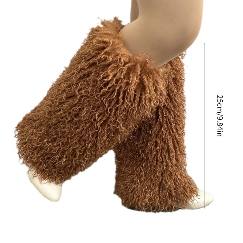 Q1FA Women Fuzzy Leg Warmer Boot Cover Harajuku Solid Color Vintage Furry Plush Leggings Shoes Cuffs Long Socks Streetwear