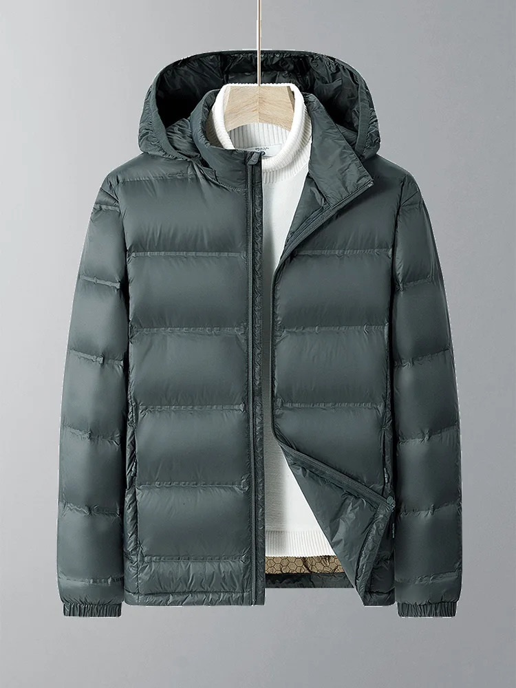 Winter Puffer Jacket Men Business Casual Hooded Windbreaker White Duck Down Padded Lightweight Warm Down Jackets Plus Size 8XL 241111
