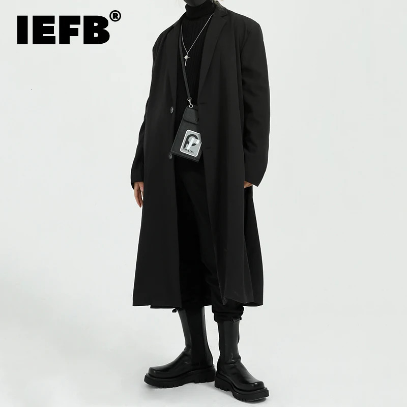 IEFB Mens Autumn Wool Coat Korean Solid Color Loose Coat Collar Single Breath Mens Wear 9C1731 241112