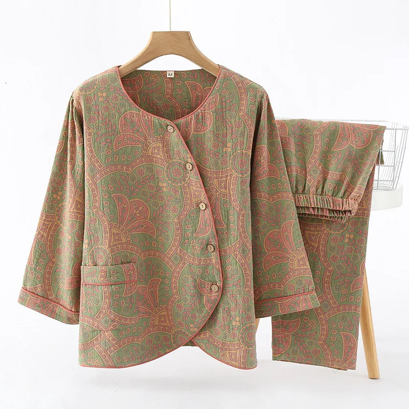 Womens 2-piece pajama set 100% pure cotton home wear spring/summer pajama set 241112