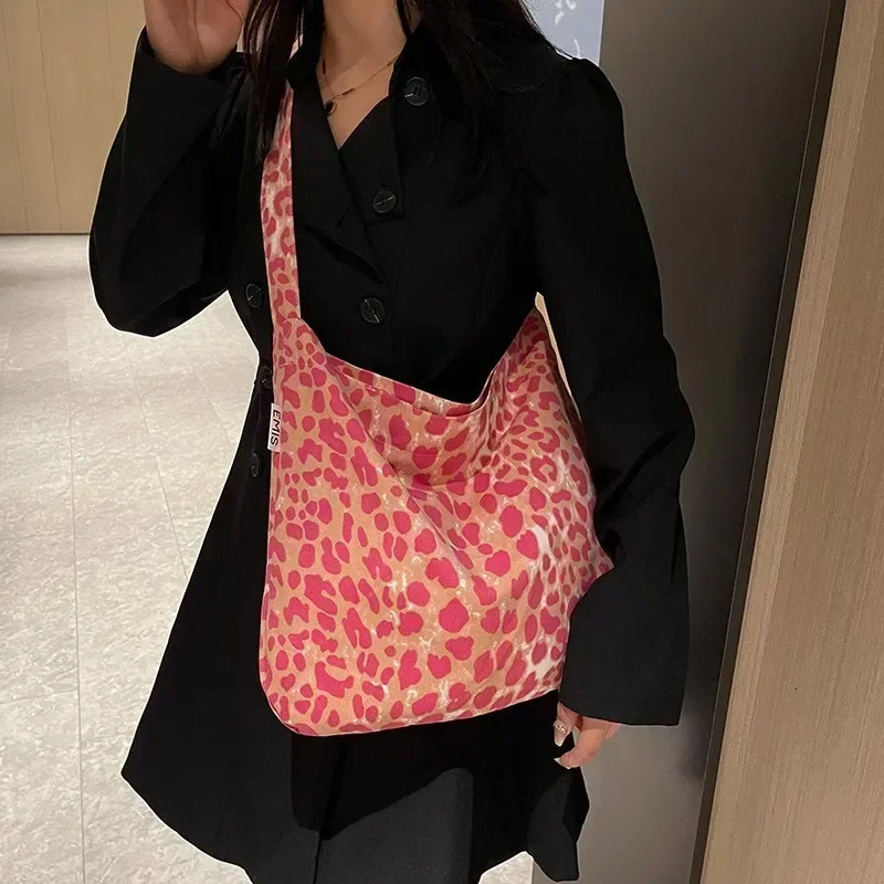 canvas button womens shoulder bag leopard print fashion lightweight cross body bag soft casual handbag 241111