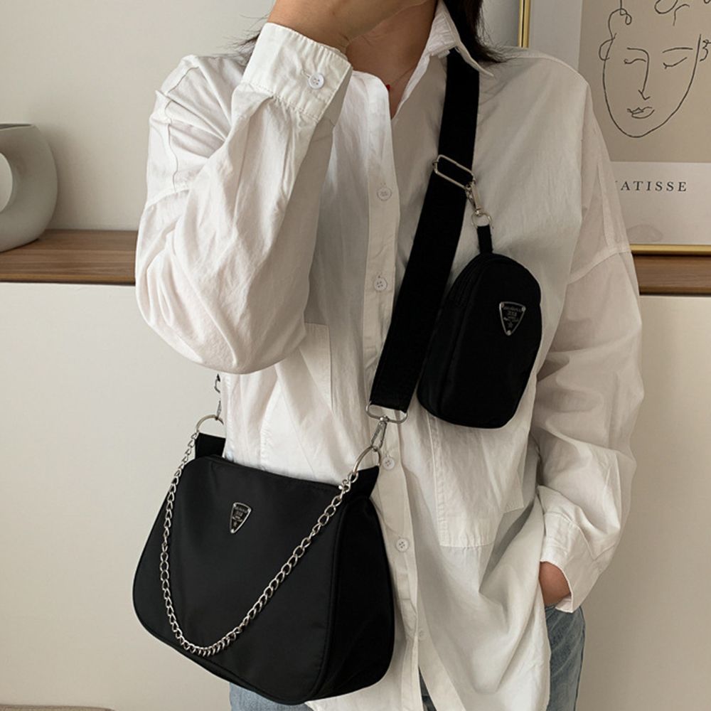 2025 New Casual Nylon Handbags Purse Set Female Large Capacity Lightweight Crossbody Bags Women Solid 2in1 Sling Shoulder Bag for Travel