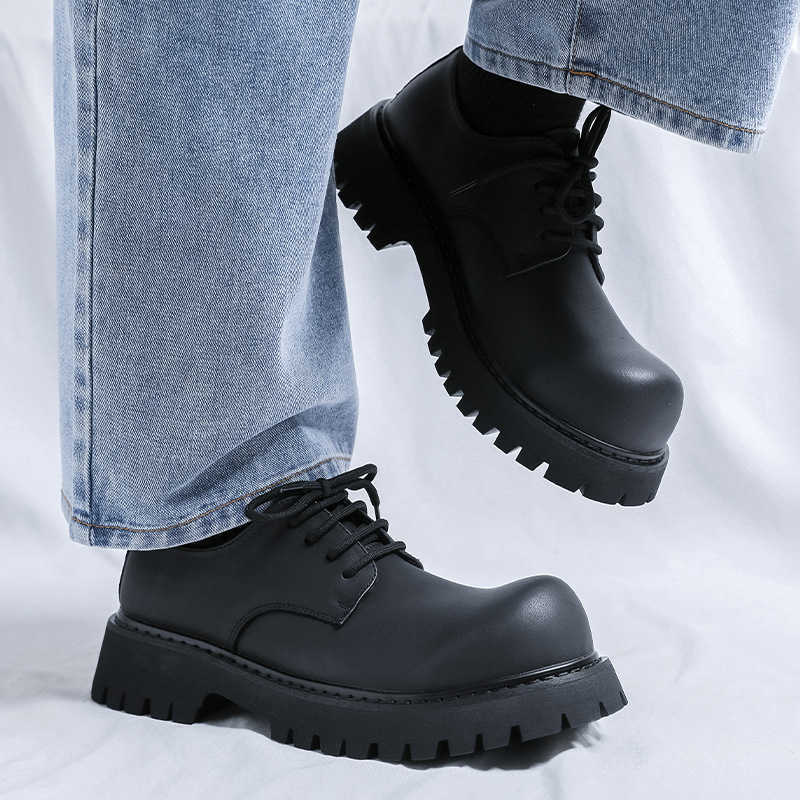 Men Dress Shoes Big Toe Shoes Mens Thick Soled Casual Shoes High Rise British Style Low Yellow Boots Workwear Leather Shoes 241009