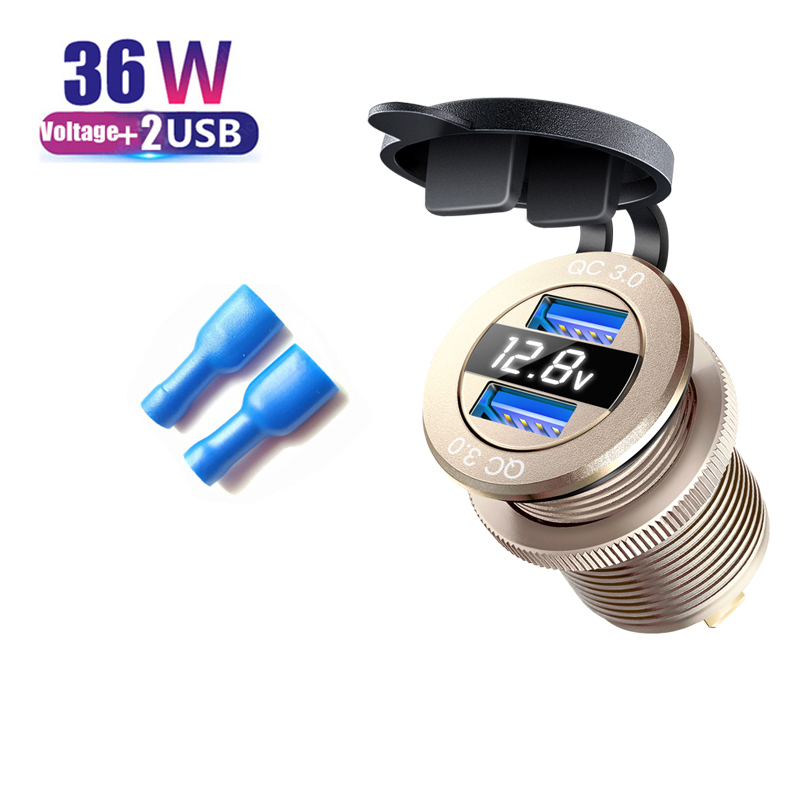 Car Charger Socket V Dual USB QC Port With LED Voltmeter tomada v automotivo for Boat Marine 5