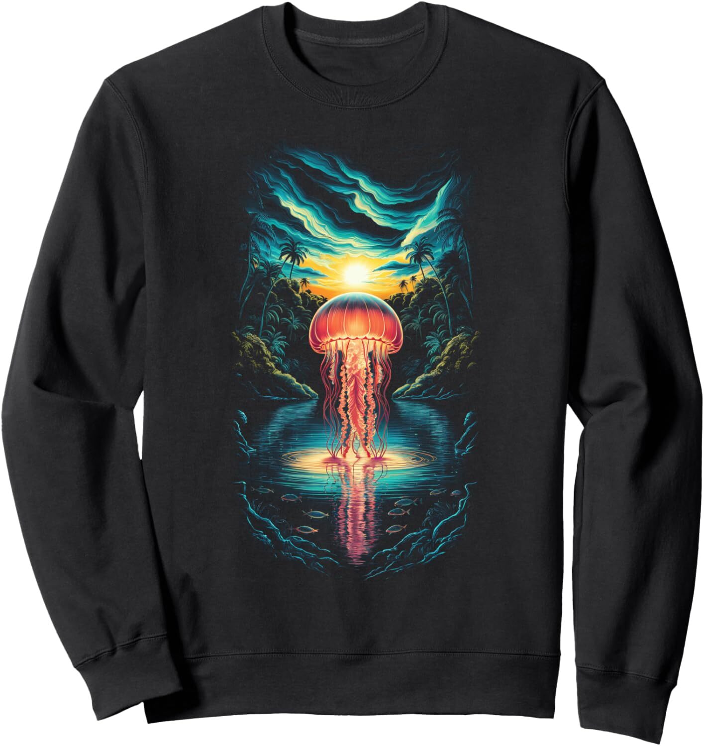 Long Sleeve Shirts for Men sweatshirt Jellyfish Sunset Palm Tree Ocean Beach Graphic Tees Sweatshirt T shirt Tee Streetwear Casual tops clothes