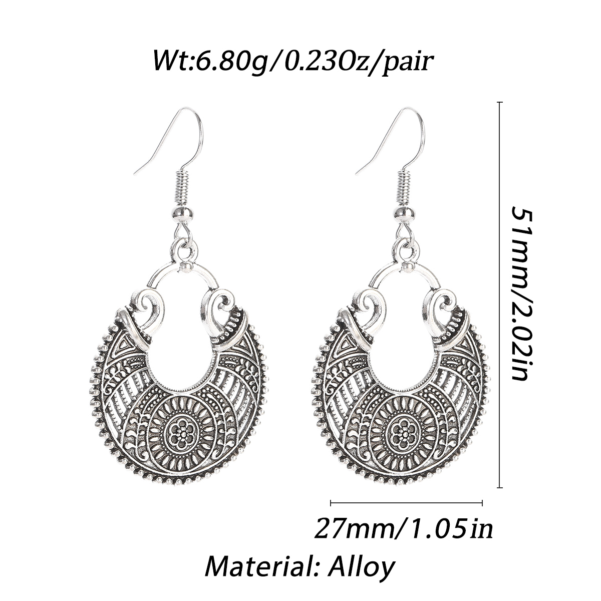 Ethnic Antique Sier Color Carving Drop Earring Necklace Women Vintage Alloy Flower Round Dangle Earring Sets Pendient Jewelry 5dc3b 5 b3e5f