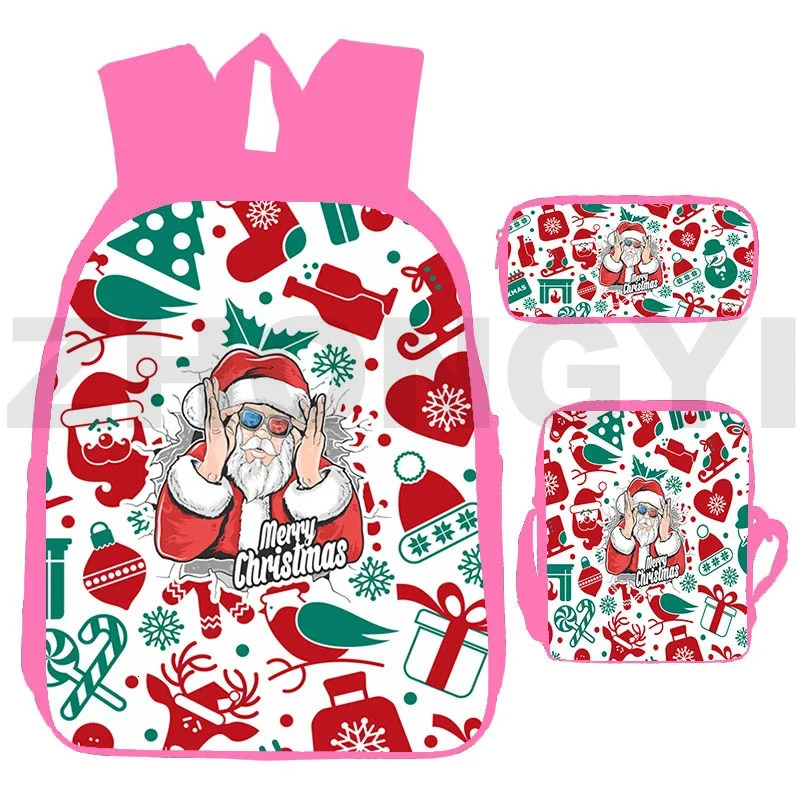 Harajuku Christmas 3D backpack female printed pattern anime backpack Santa Claus gift mens backpack fashionable canvas bag 241111