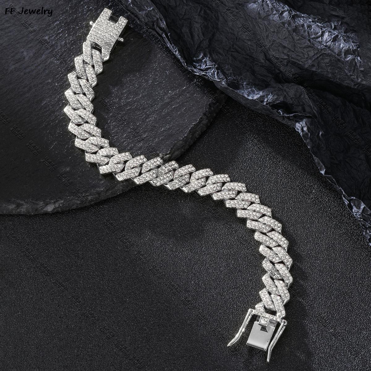 Hip Hop Iced Out Chain Women Men Cuban Bracelet High-Quality Full AAAA+ Rhinestones Miami Cuban Link Chain Bracelets Jewelry f283e