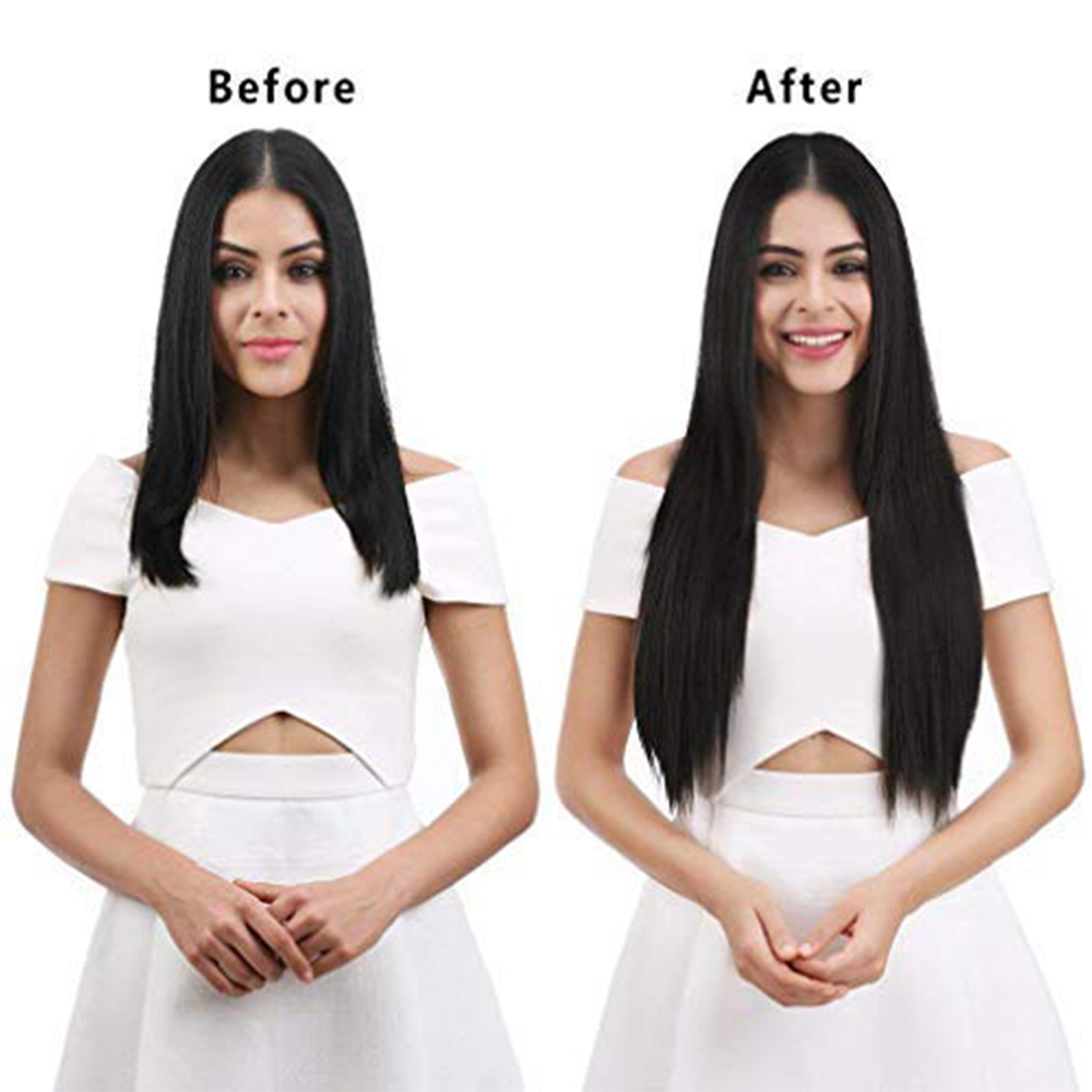 XINRAN Black Hair Extensions,Hair Extensions Clip in Long Straight Synthetic Hair Extensions Full Head For Women Black Brown 3c85e