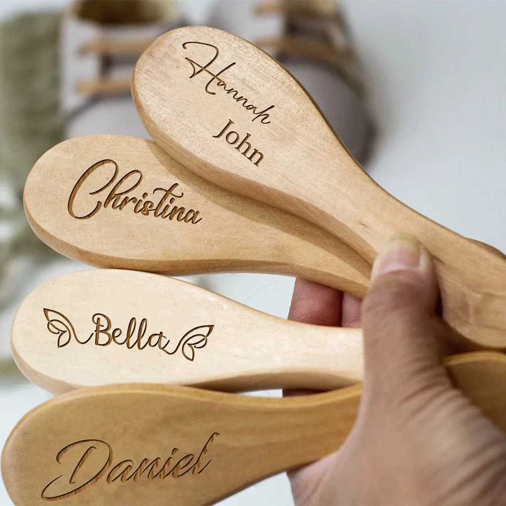 Personalized baby hair brush carving baby name wooden newborn hair brush comb for birth/baptism/birthday baby shower gift W241112