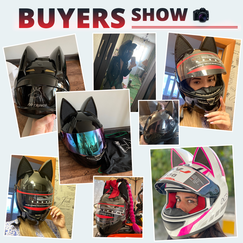 Motorcycle Helmet Full Face Breathable Off-Road Motorcycle Helmet With Cat Ears Streamlined Women Helmet HD Lens Cute f5862