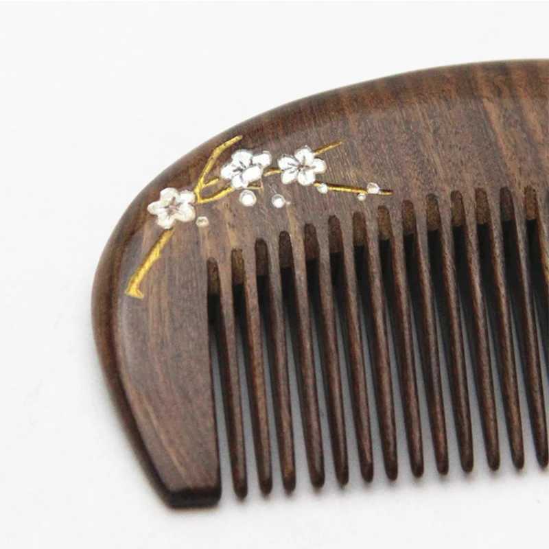 Natural gold hawthorn wood small comb natural wood structure fine teeth hair comb anti-static head embossing point massage gift W241112