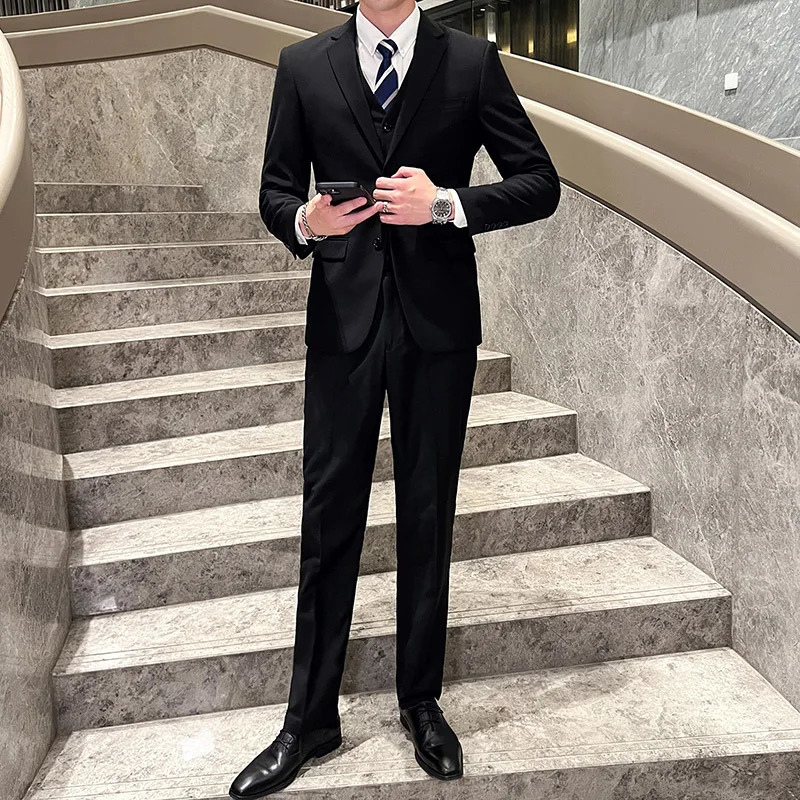 Mens Business Casual Professional Dress suit Vest Trousers Slimfit Groom Man Wedding Threepiece Trend 240412