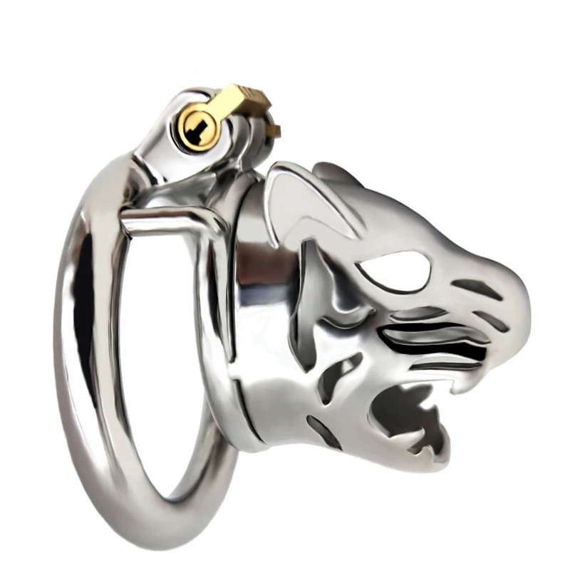 Male Tiger Head Opening Metal Chastity Cage Penis Lock Abstinence Bondage Chastity Device Male Sexy Toys Adult Erotic Products