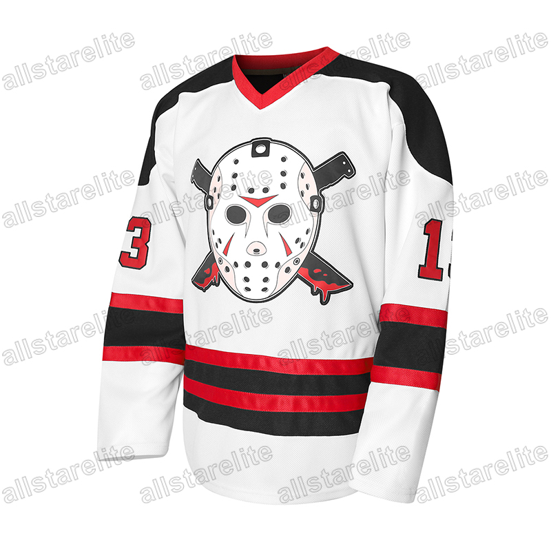 Friday The 13th Voorhees Embroidered Black White Hockey Jersey - Long Sleeves, Halloween Horror Movie Jersey sporty and fashionable casual, street bre