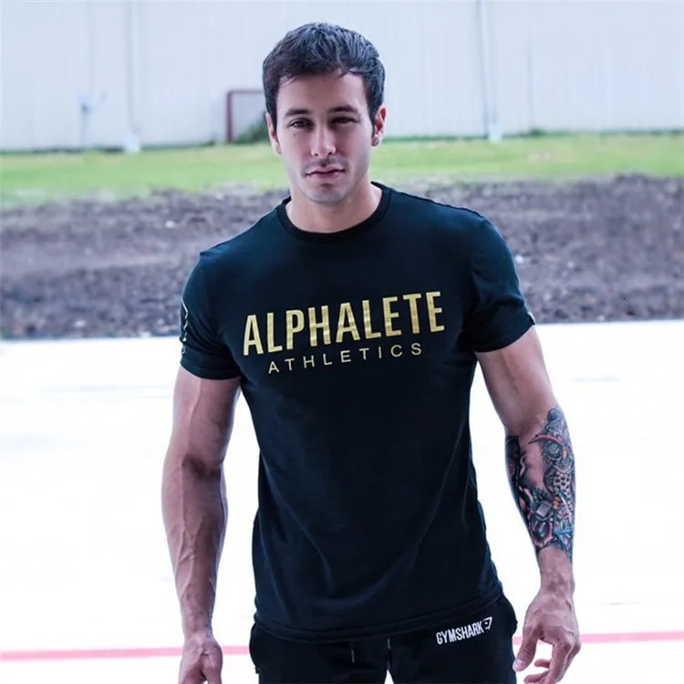 Men Muscle Shirts Cotton Elastic Slim Fit for Men Workout Casual Bodybuilding T-shirt Letter Printed 241111