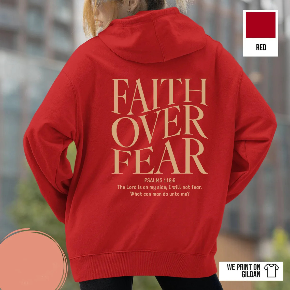 FAITH OVER FEAR Autumn European and American foreign trade simple plain color letter printed hooded mens womens top hoodie 241112