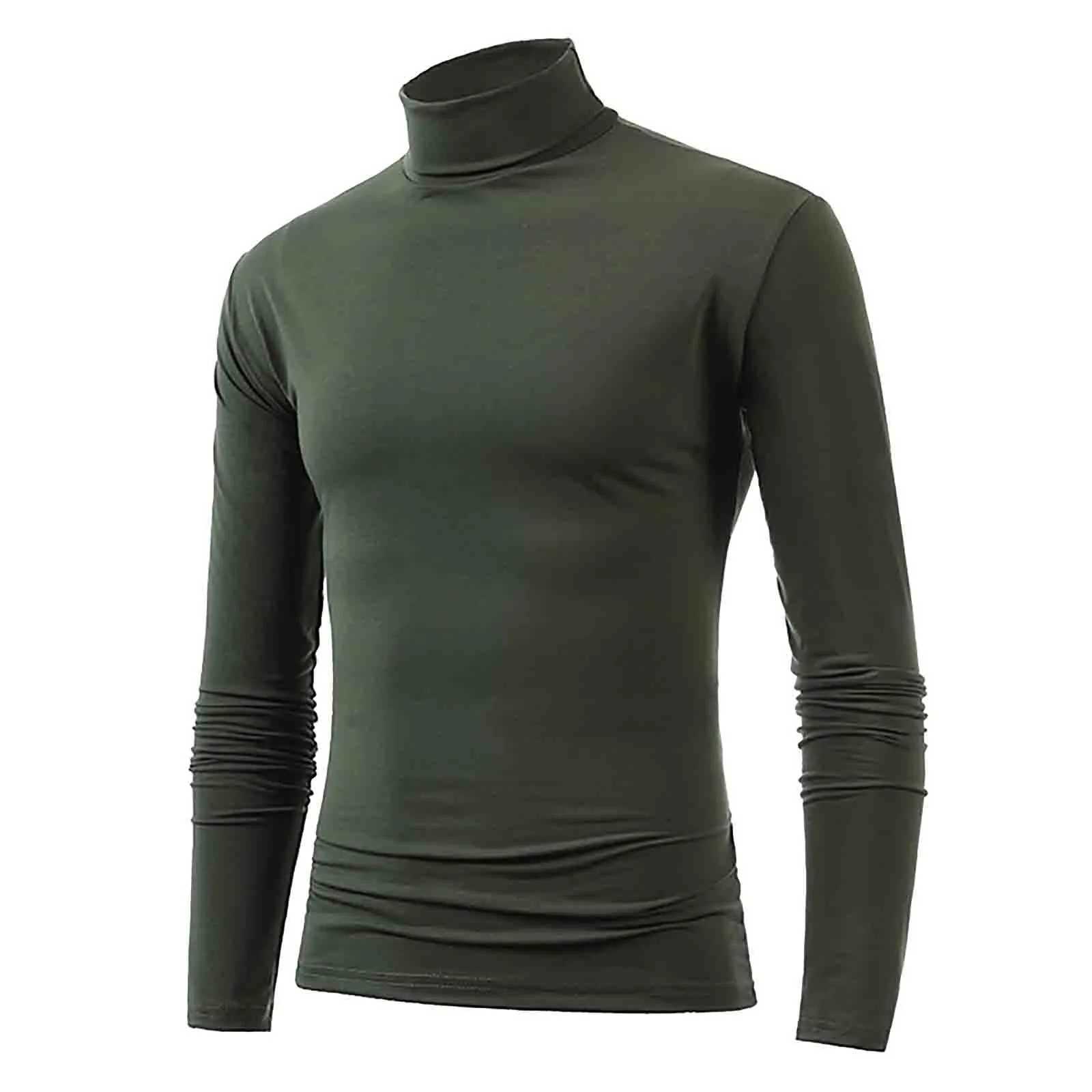 Long sleeved solid color basic top casual mens hot underwear ultra-thin turtle neck top T-shirt strapless mens clothing W2411111