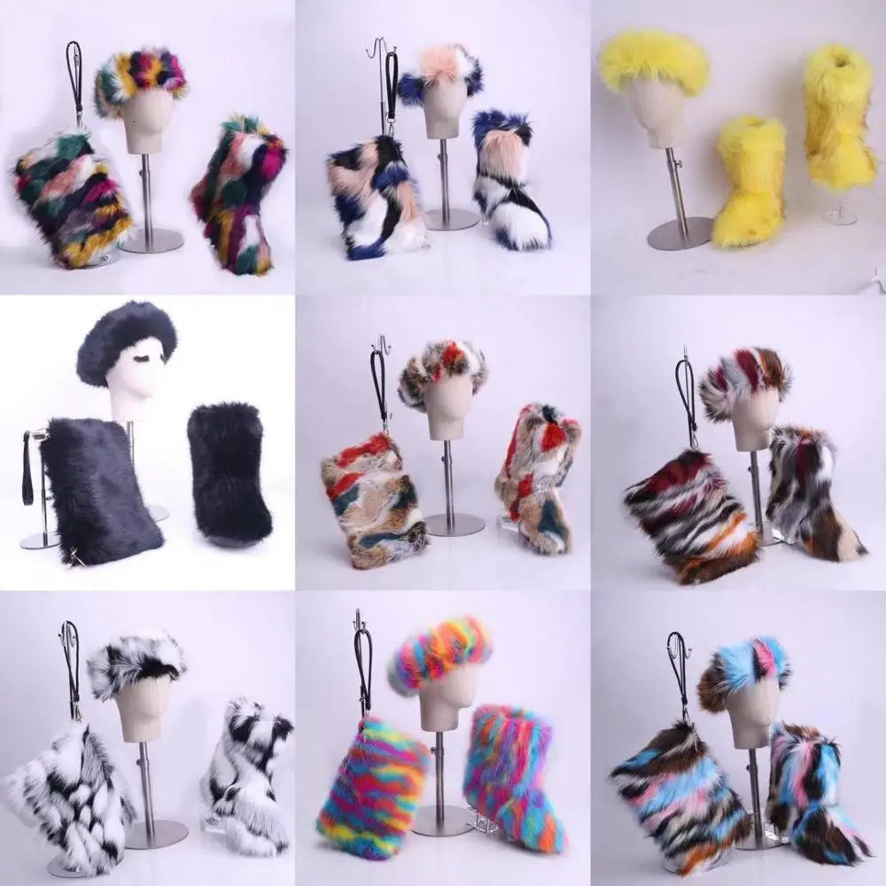 SWONCO White Shoes Winter Snow Boots Woman Faux Fox Fur Ankle Boots Womens Warm Casual Shoes Female Black Snowboots Fur 44 241112