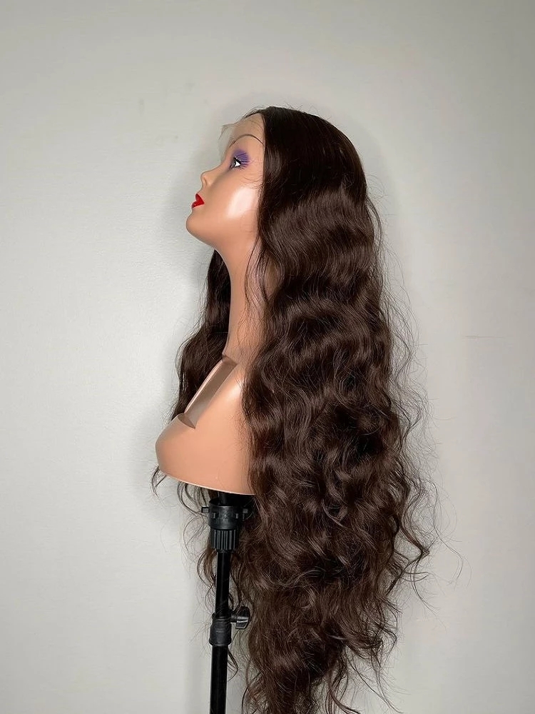 Synthetic Hair Lace Front Wig Chocolate Brown Deep Wave for Women Heat Resistant Fiber Hairline Drag Cosplay Baby Hair f9f64
