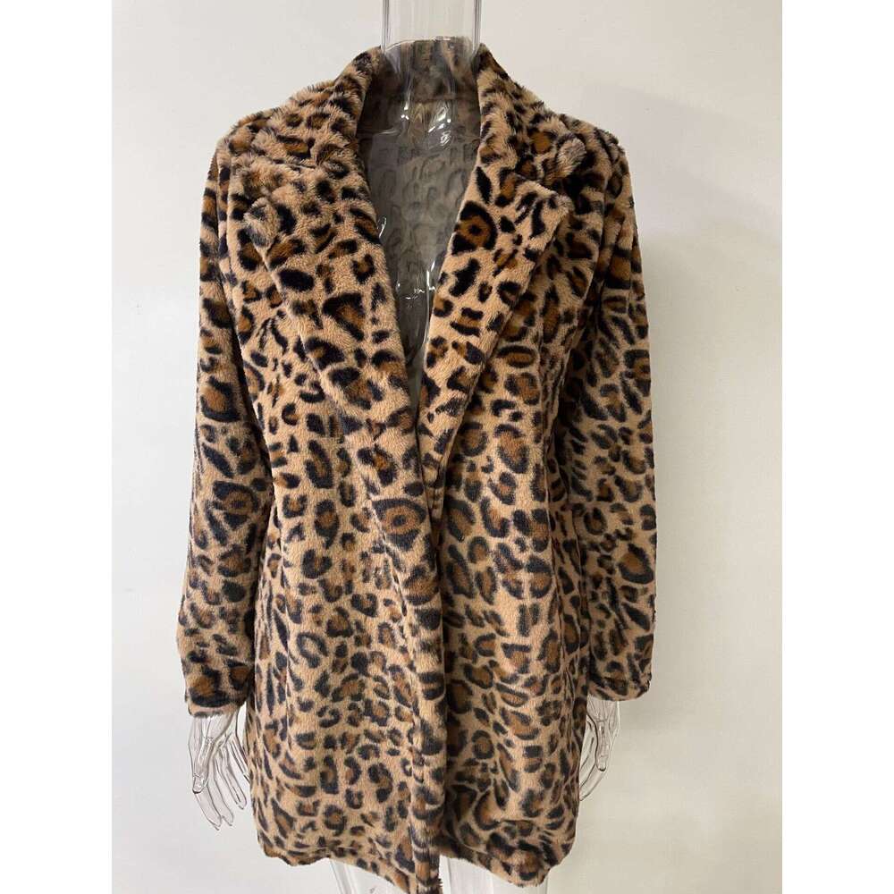 shanshi fur coat women autumn/winter leopard print women's fashion temperament faux with pockets and loose fur coat