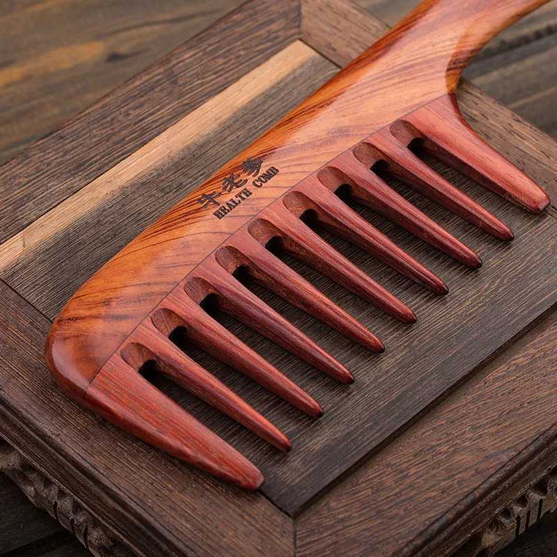 Handmade wide toothed wood comb scalp massage hair brush pick anti-static natural hair removal brush W241112