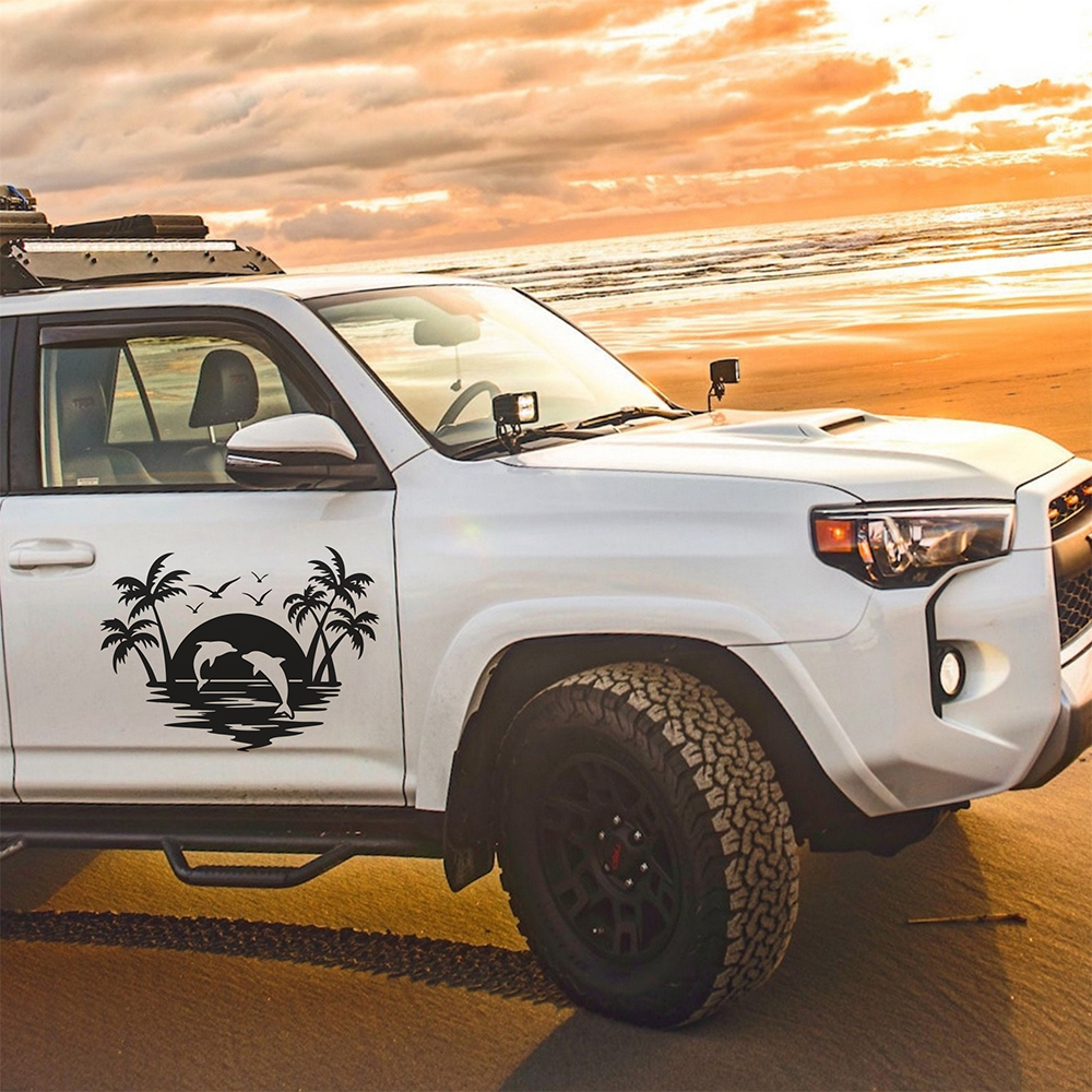 Beach And Tree Car Styling Glue Decals Waterproof Self-adhesive Caravan Van Motoheme Decor Vinyl Stickers Tunning Accessories