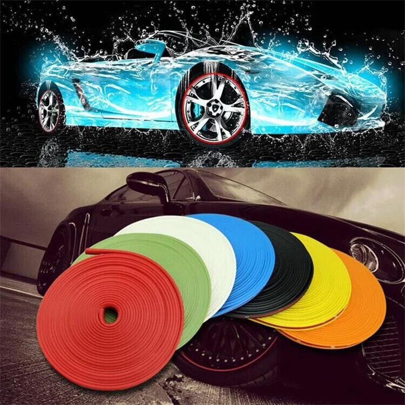 8M/Roll Rim Blades Car Vehicle Wheel Rims Protectors with Tape Decor Strip Tire Guard Line Rubber Mounding Trim Car Stickers
