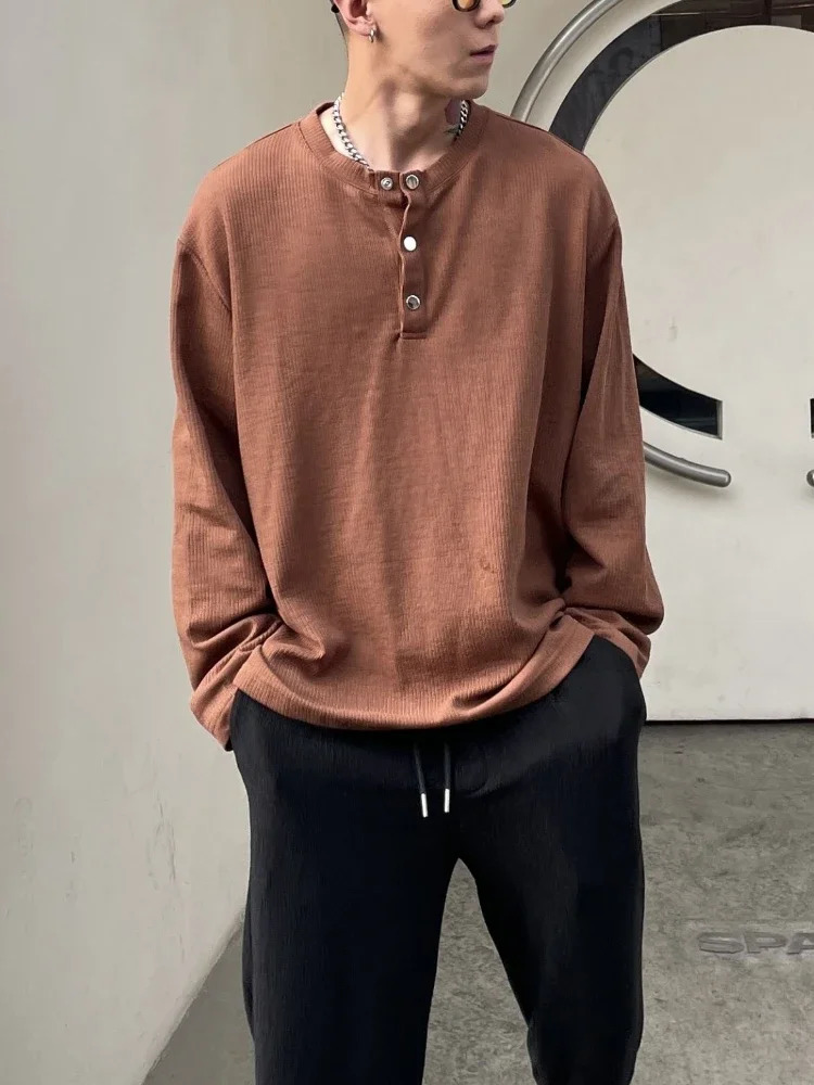 Large Unicolor Mens T-shirt Pocket Pullover Solid Color Mens Top Long Sleeve Top Polyester It Elastic Japanese Y2k 241112