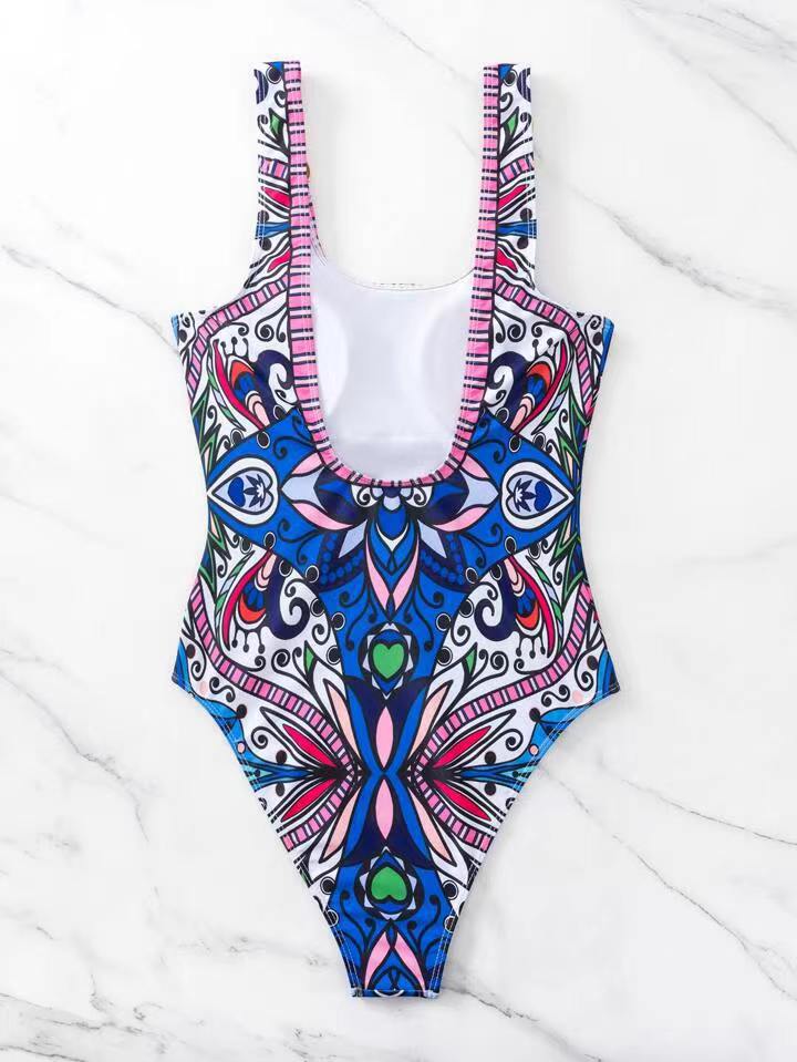 Sexy and Fashionable Swimsuit 2024 Women's Retro Printed Push Up Swimsuit with One Piece Swimsuit Women Hot Spring Bikini Cut