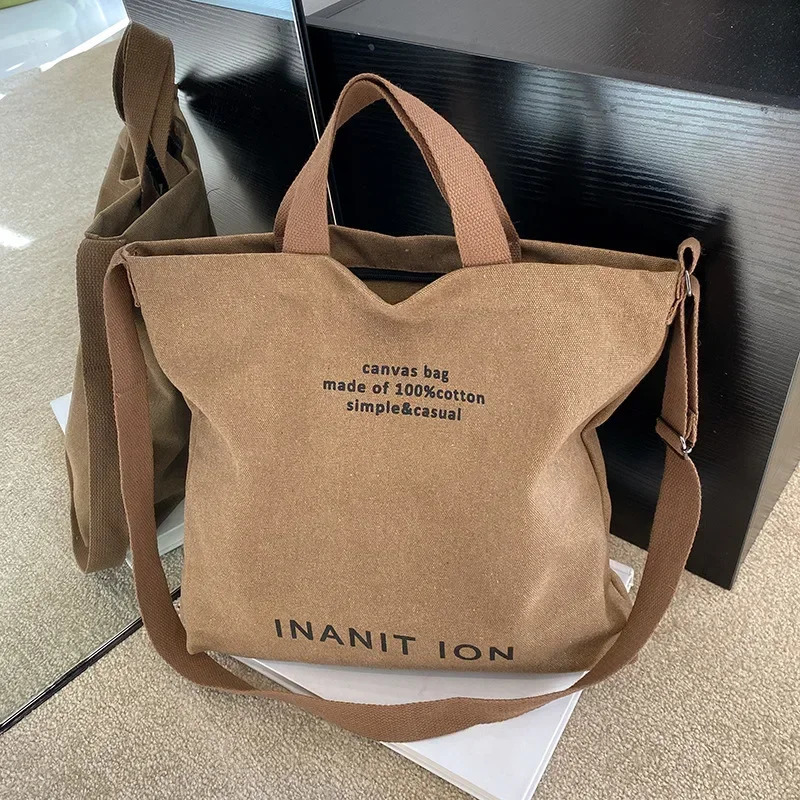 Womens casual canvas shoulder bag cross body fashion Korean student side backpack womens large handbag 241111