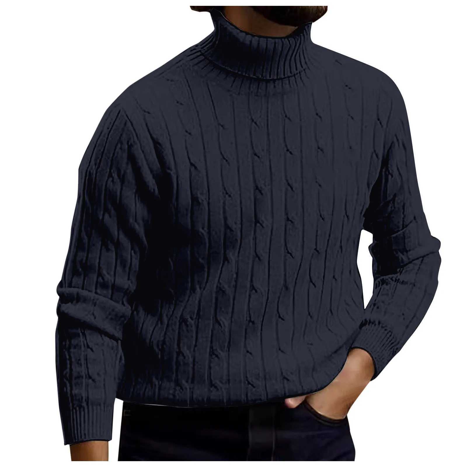 Mens long sleeved streetwear warm turtle neck zipper sweater knitted sweater mens autumn solid color breathable top W2411111
