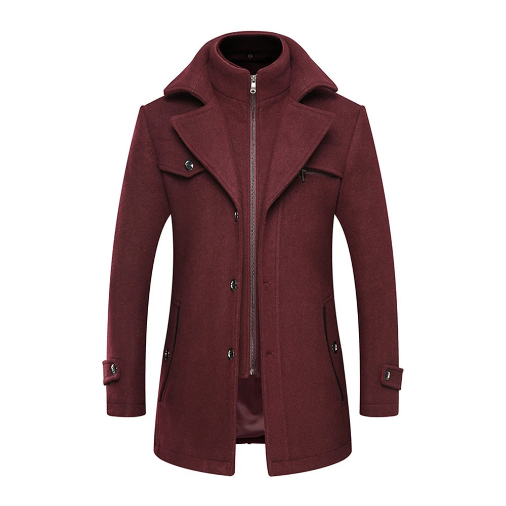 double collar wool coat mens thick plus size trench coat mens warm wool coat 241112