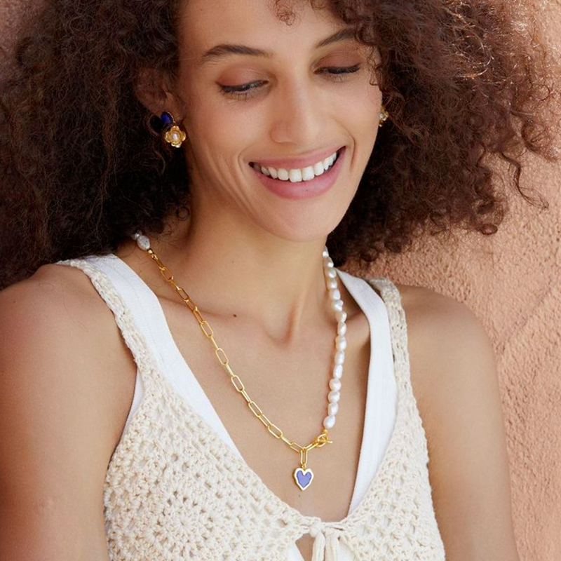 S Sier Natural Pearl Lapis Lazuli Jewelry Sets For Women Heart Shaped Blue Copal Pendant Necklace Flower Earrings Gift 04fdd 5 6a65e