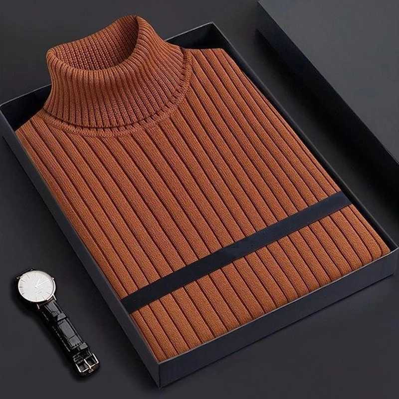 Mens lightweight luxury turtle neck knitted floral casual retro solid color long sleeved sweater Korean clothing basic shirt W2411111