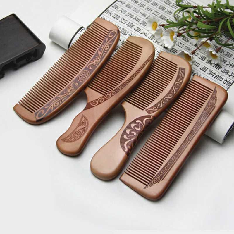 Natural peach wood comb closed teeth anti-static head massage hair health tool W241112