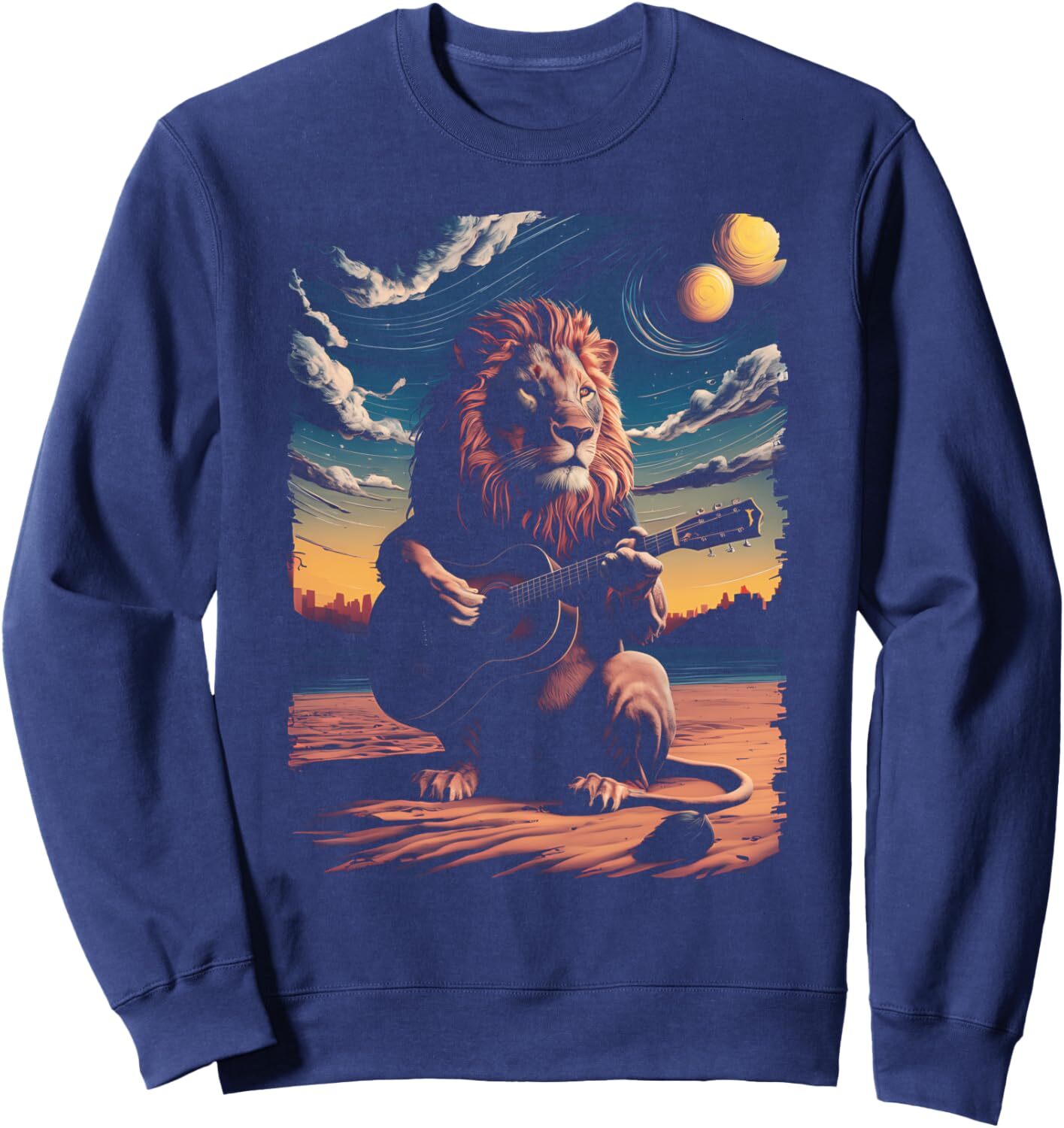 Long Sleeve Shirts for Men sweatshirt Lion Guitar Sunset Musician Design Guitarist Lover Gift Sweatshirt T shirt Tee Streetwear Casual tops clothes