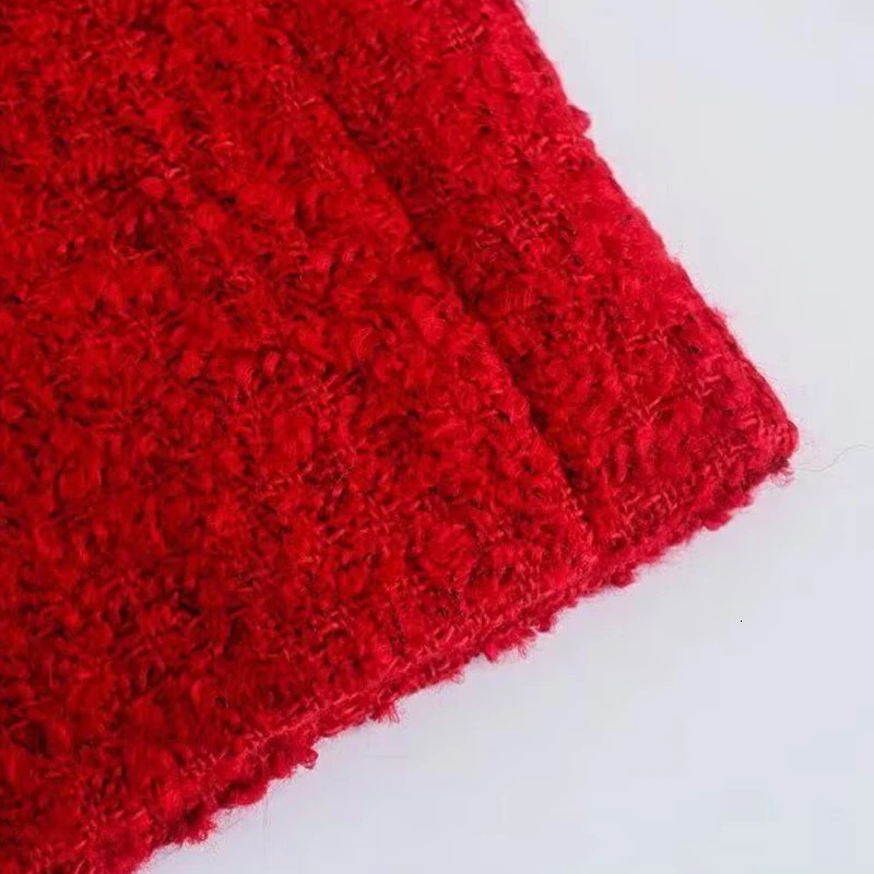 TRAF Womens Coarse Felt Texture Coat Womens Jacket Office Wear Womens Red Double Chest Long Sleeve Jacket 241111