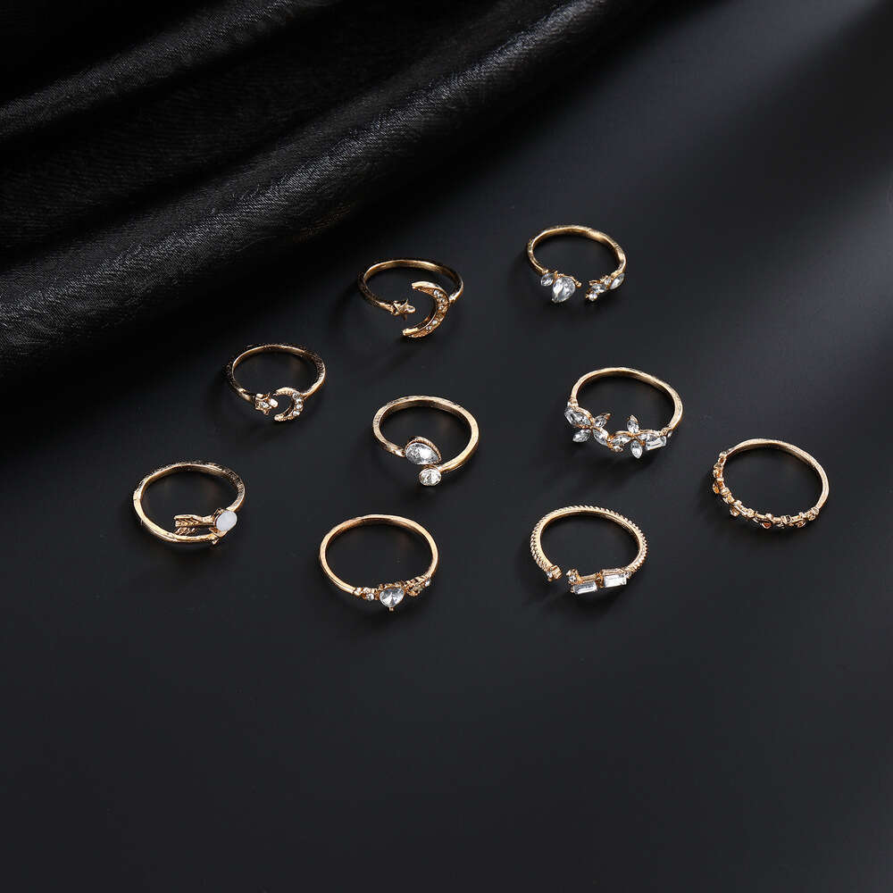 New Personalized 9-piece Love Butterfly Star Moon Diamond Combination Set Ring for Women