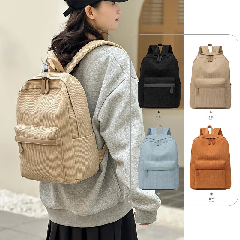 Stripe Simiple Corduroy Womens Backpack Teenage Harajuku Womens College Bag Student Womens Bag 241111