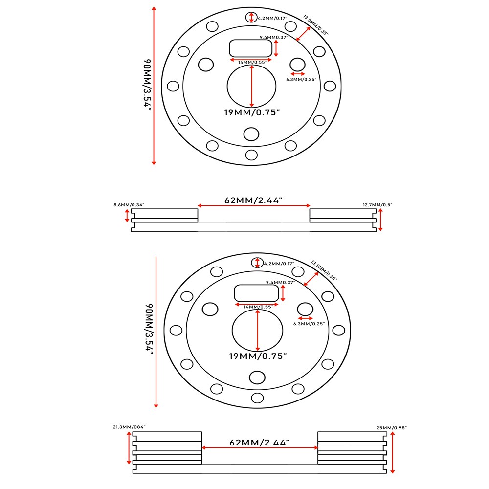 Universal Auto High-quality Aluminium Alloy Steering Wheel Kit Pad 6 To fit 3 Hole Fixed Type Heightening