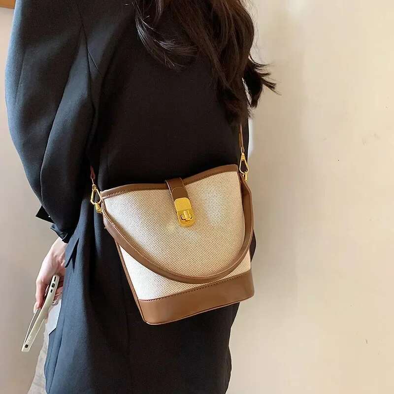 LITTLETON Canvas Bucket Bag Advanced Sense Large Capacity Three-dimensional Single Shoulder Crossbody Temperament Niche Handbag