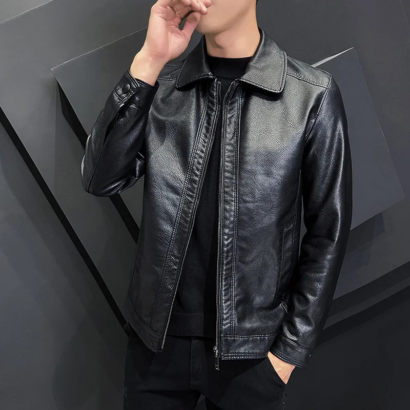Men 2024 Fashion Leather Jacket Autumn Motorcycle Slim Fleece Coat Outdoor Casual Motor Biker PU 241108