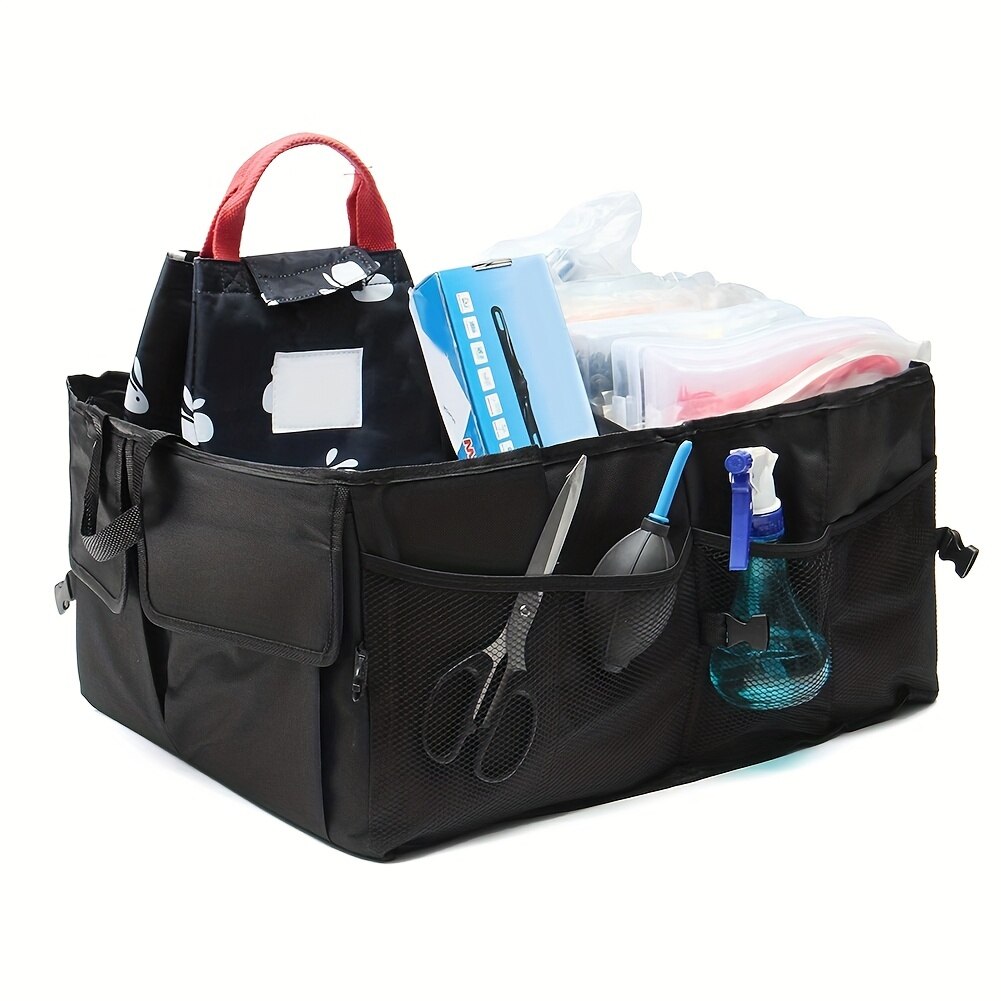 Car Trunk Organizer Black Oxford Cloth Multi-Purpose Clutter Trunk Storage Box with Handle Multi-Compartment Foldable e98b4