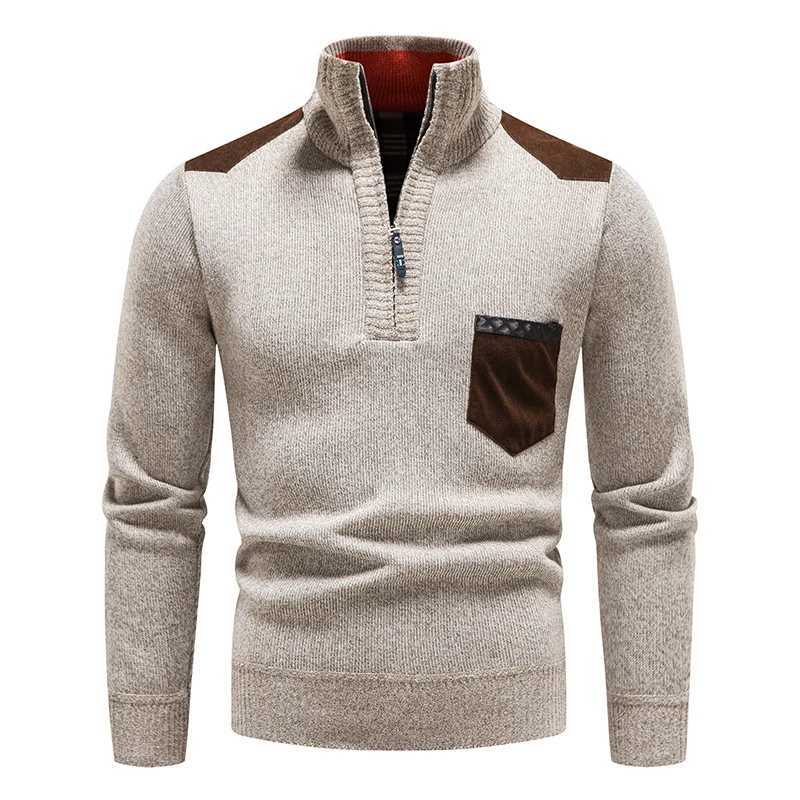 High quality mens wool sweater with half zipper jacket autumn and winter turtle neck Y2K sweater jumping mens brown polo shirt W2411111
