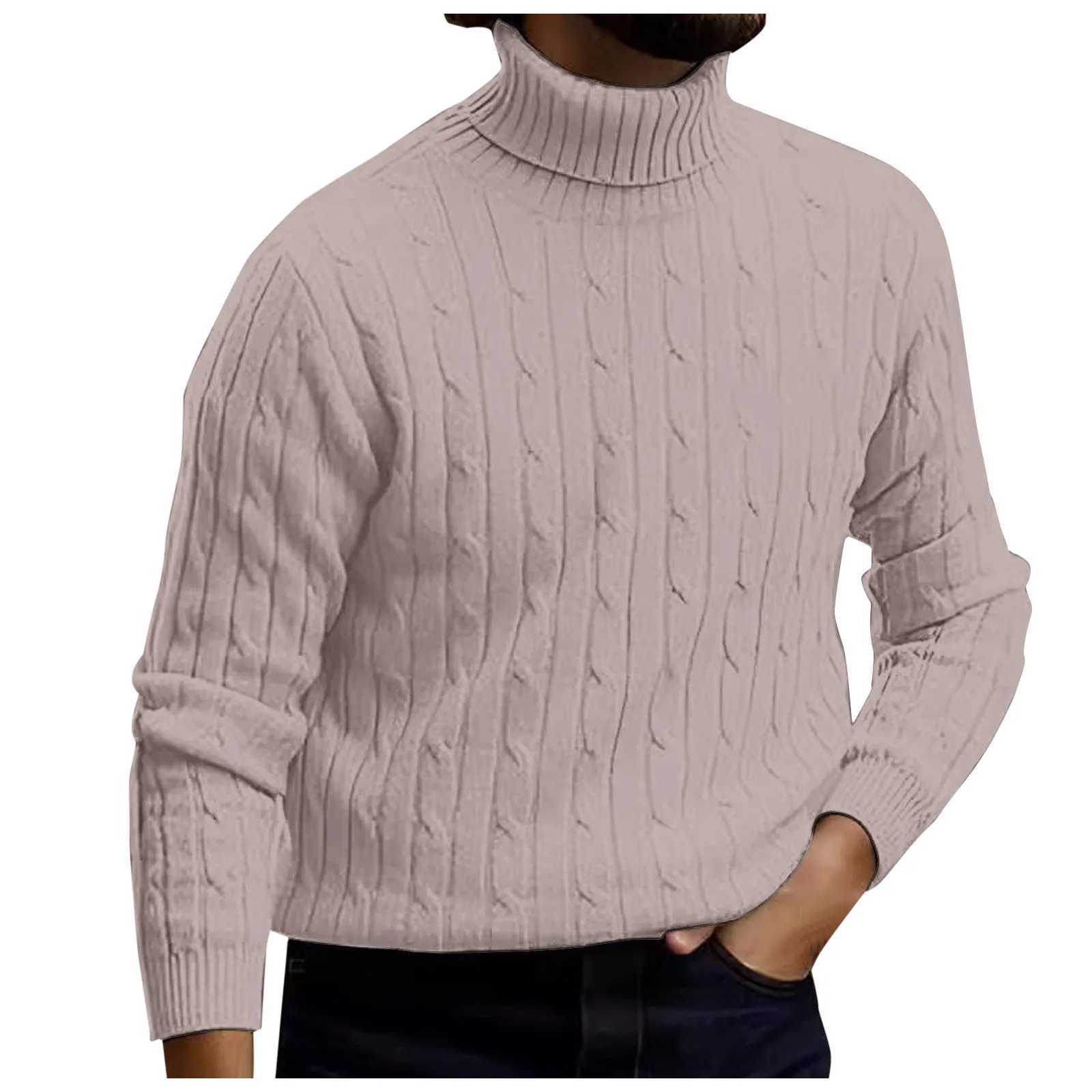 Mens long sleeved streetwear warm turtle neck zipper sweater knitted sweater mens autumn solid color breathable top W2411111